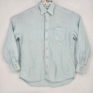 Tommy Bahama Shirt Mens Medium Light Blue Linen Button Long Sleeve Summer Casual